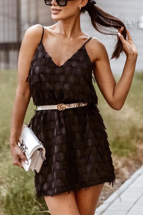 Layered Fringe Trim Slip Mini Dress - Fashionpara