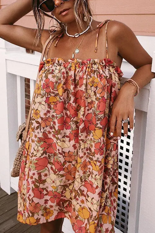 Retro Floral Print Mini Dress - Fashionpara