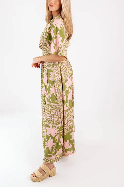 Like Palm Side Slit Bat Maxi Dress - Fashionpara