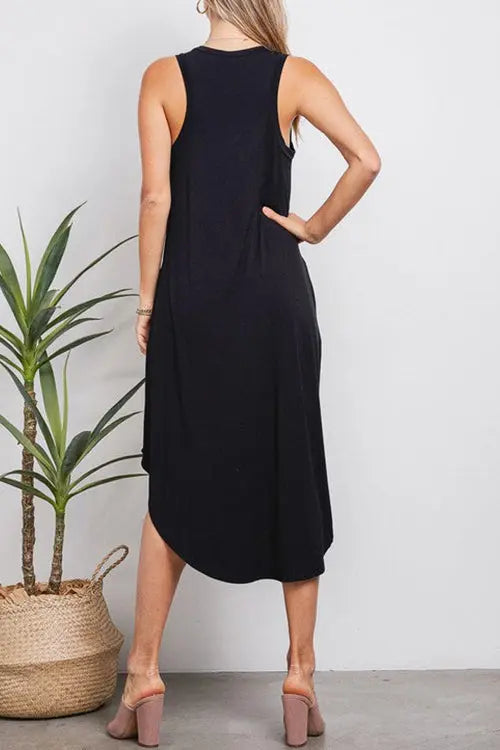 I THINK NOT V Neck Tank Midi Dress - Fashionpara
