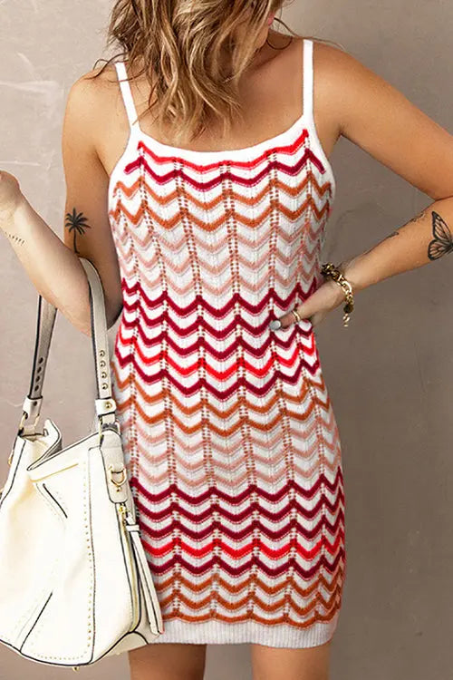 Chevron Slip Bodycon Mini Dress - Fashionpara