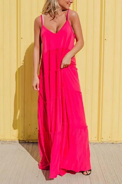 Tiered Pockets Slip Maxi Dress - Fashionpara