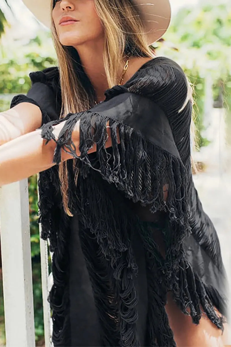 Raw Frayed Curning Cover Dress - Fashionpara