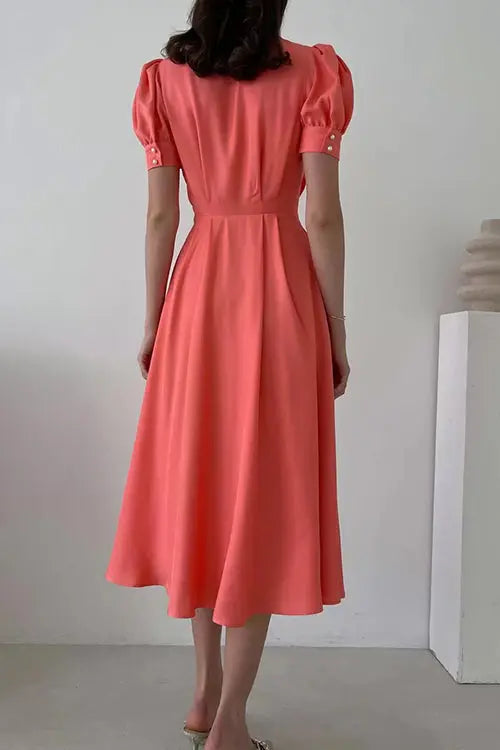 Pearl Button O Neck Shirt Maxi Dress - Fashionpara