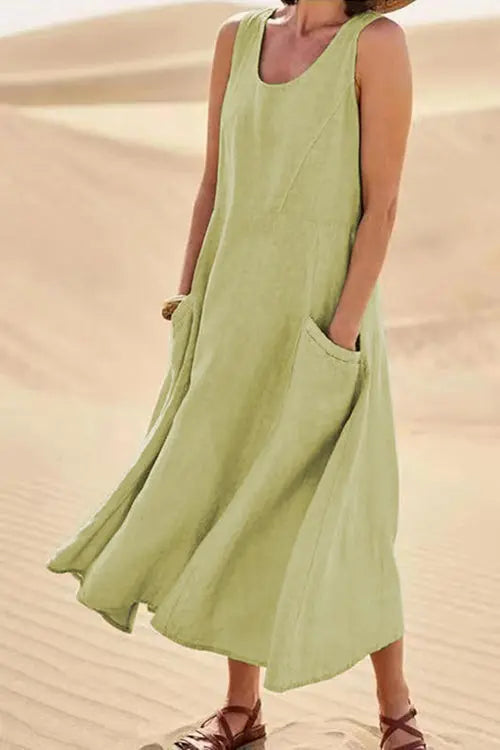 O Neck Pocket Sleeveless Maxi Dress - Fashionpara