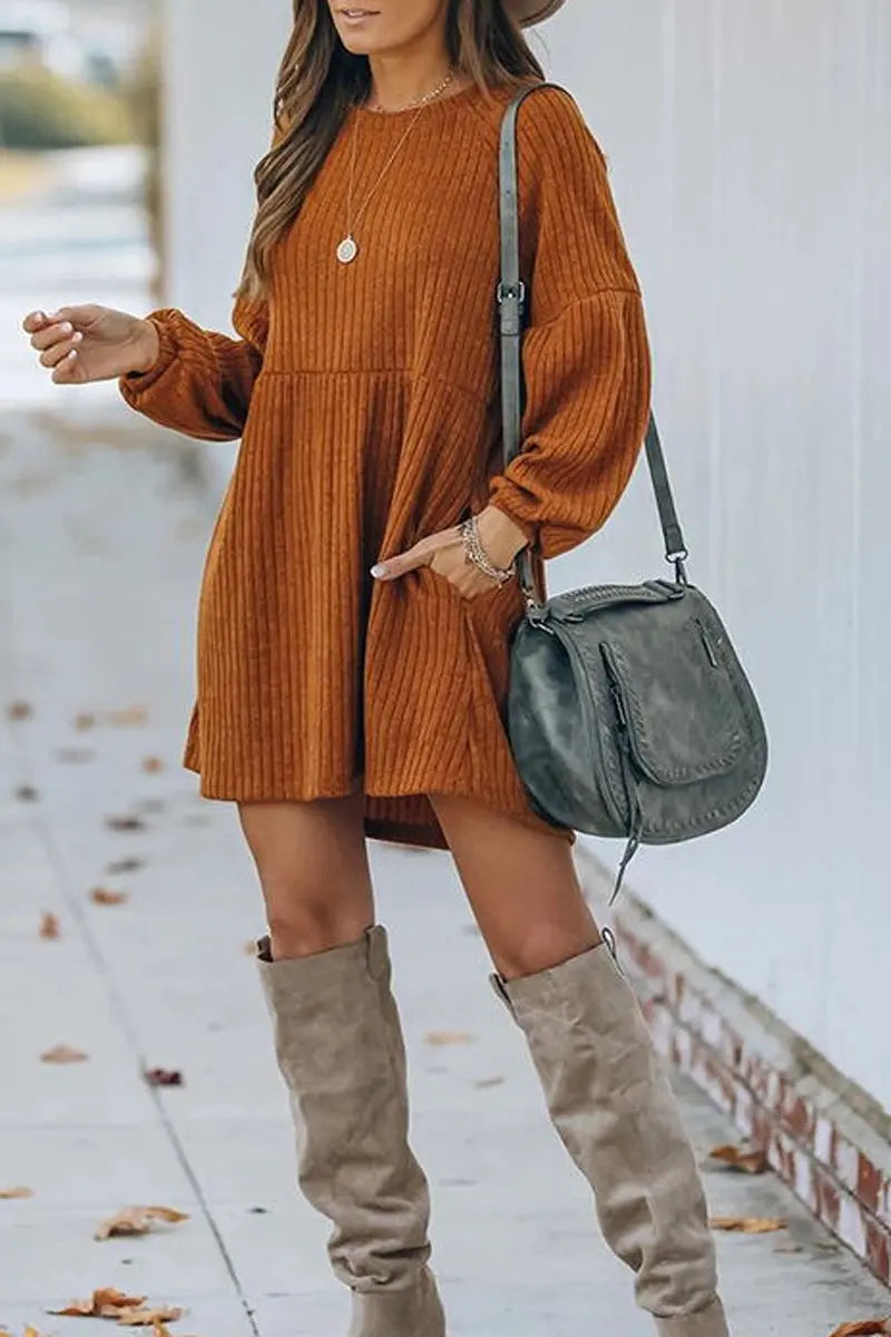 Pockets Long Sleeve Mini Dress - Fashionpara