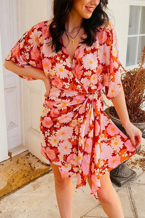Floral Side Tie Wrap Dress - Fashionpara