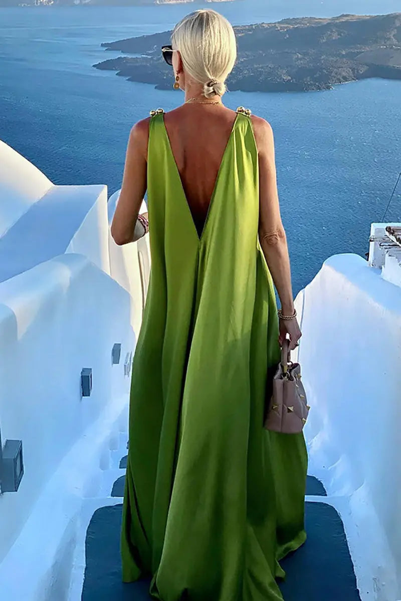V Neck Backless Tank Maxi Dress - Fashionpara
