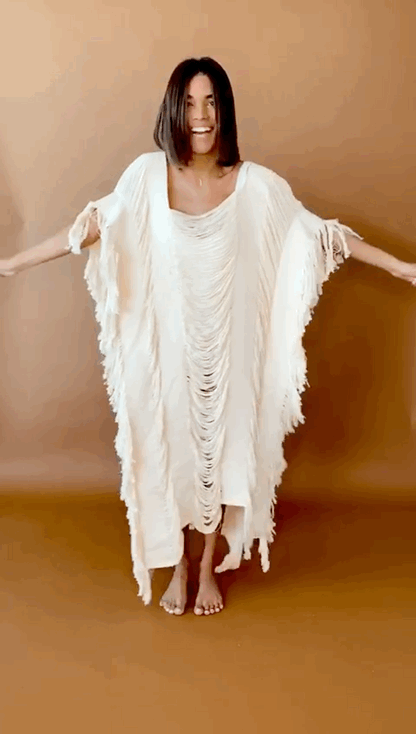 Raw Frayed Curning Cover Dress - Fashionpara
