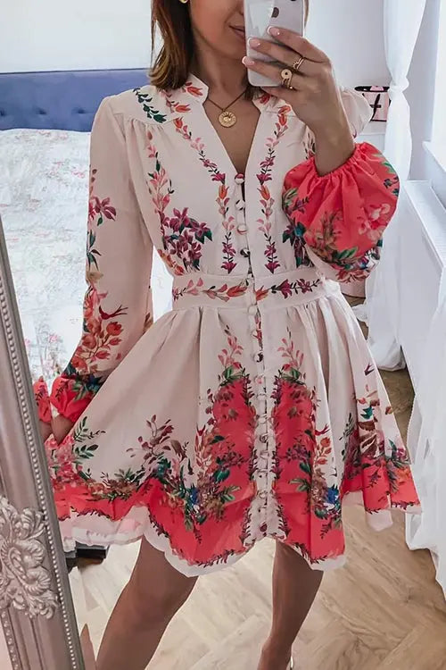 Much Respect Printed Button Mini Dress - Fashionpara