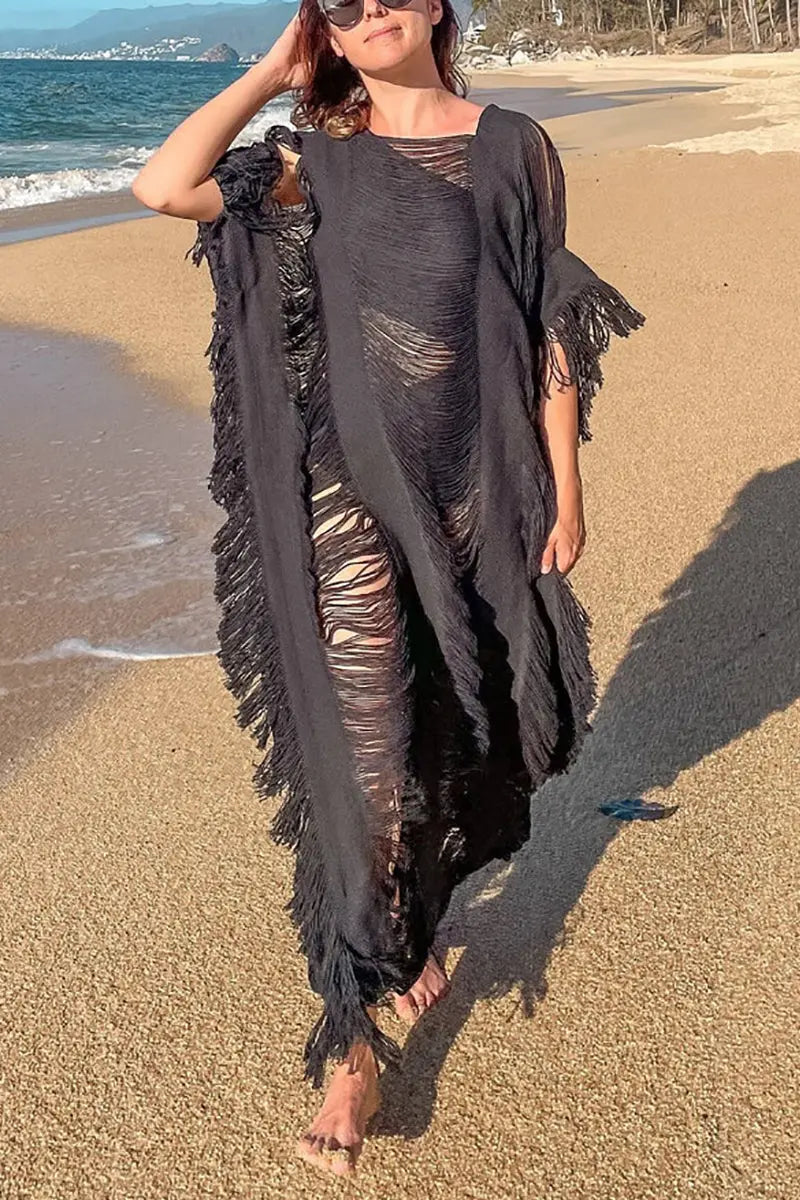 Raw Frayed Curning Cover Dress - Fashionpara