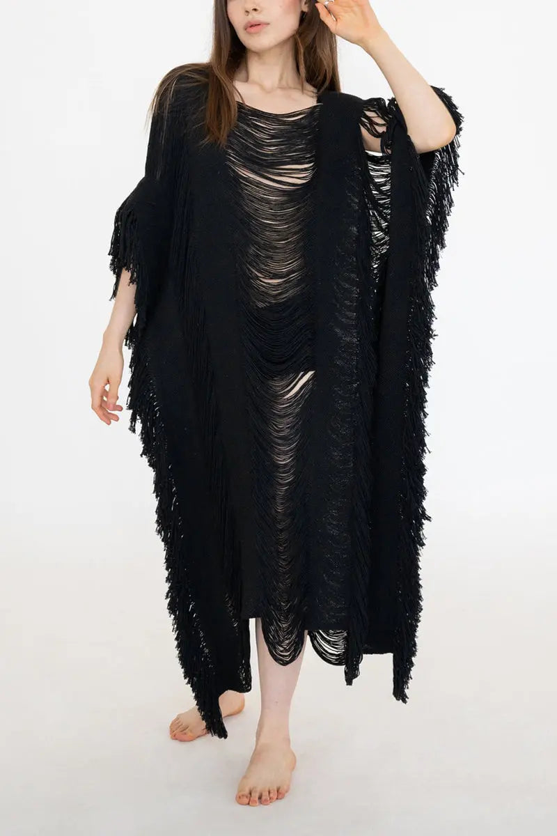 Raw Frayed Curning Cover Dress - Fashionpara