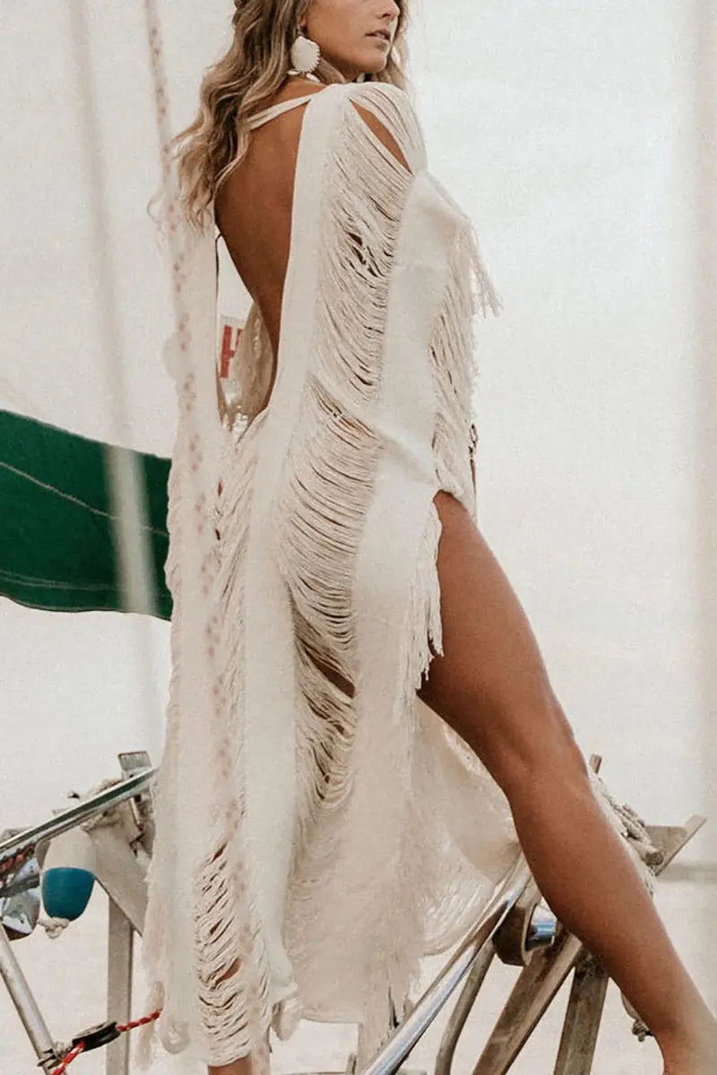 Raw Frayed Curning Cover Dress - Fashionpara