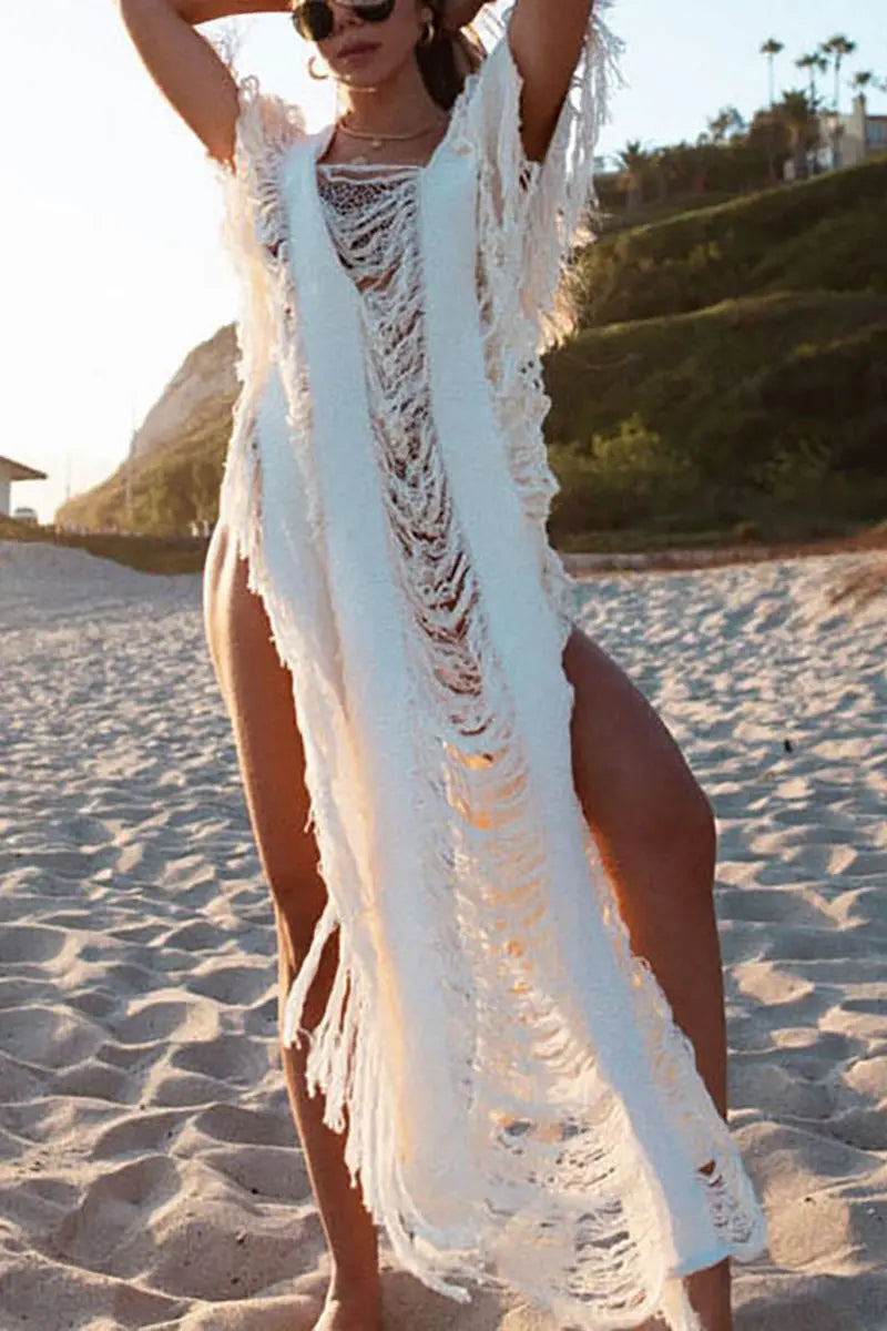 Raw Frayed Curning Cover Dress - Fashionpara