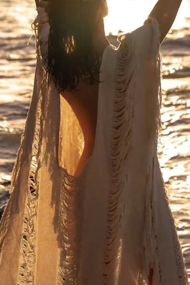 Raw Frayed Curning Cover Dress - Fashionpara