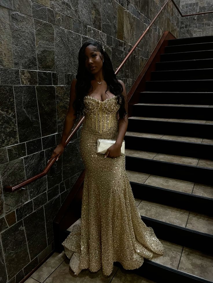 Gold Sequin Mermaid Long Prom Gown Evening Dress fg7393 - VelvetHem