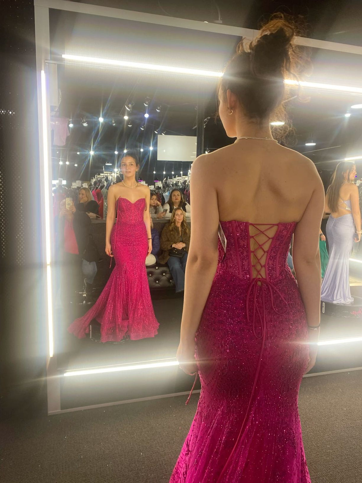 Hot Pink Mermaid Long Prom Gown Evening Dress - View 2 | FashionDia