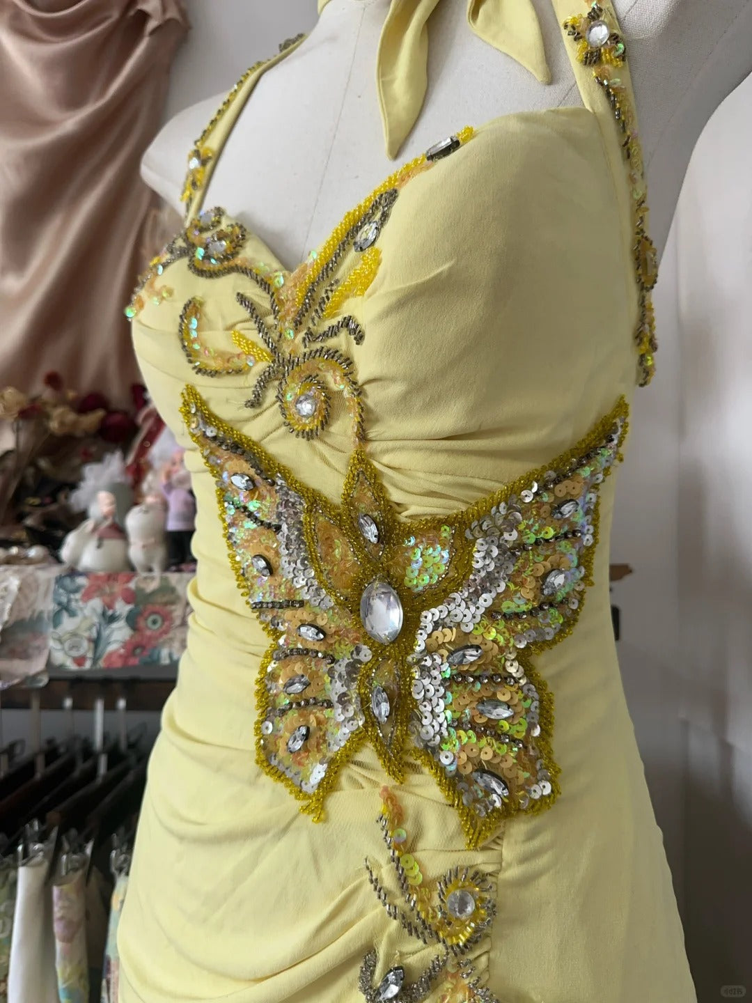 Yellow Halter Mermaid Long Prom Gown Evening Dress - View 4 | FashionDia