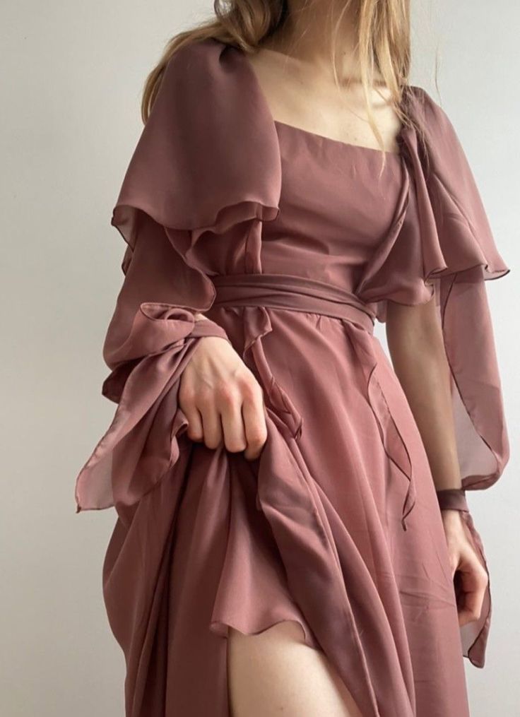 A-Line Square Neck Chiffon Long Prom Gown Evening Dress - FashionDia