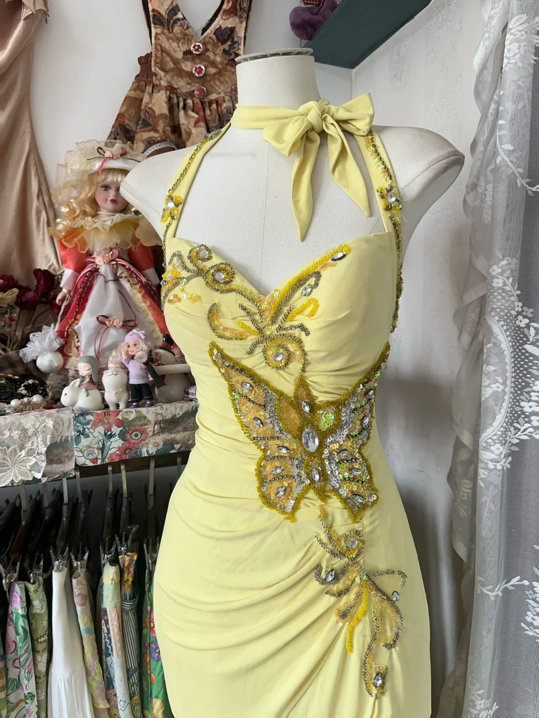 Yellow Halter Mermaid Long Prom Gown Evening Dress - View 2 | FashionDia