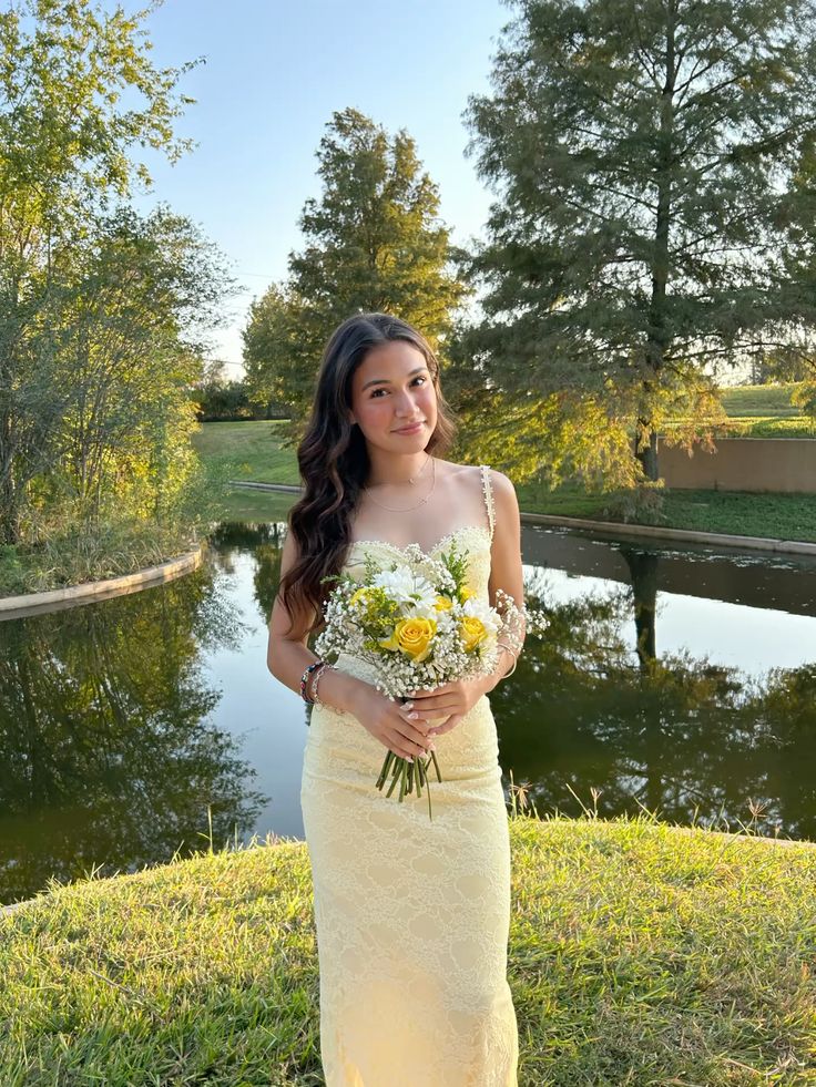 Pastel Yellow Prom Dress, Elegant Lace Evening Dress - View 3 | FashionDia