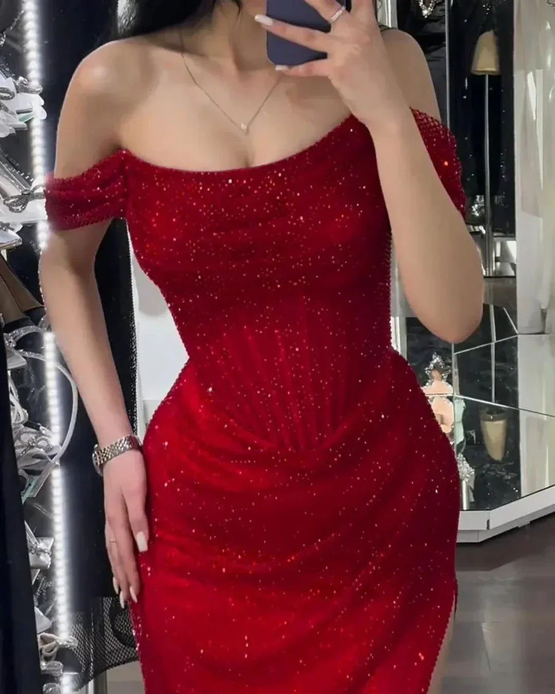 Mermaid Red Off The Shoulder Long Prom Formal Dress