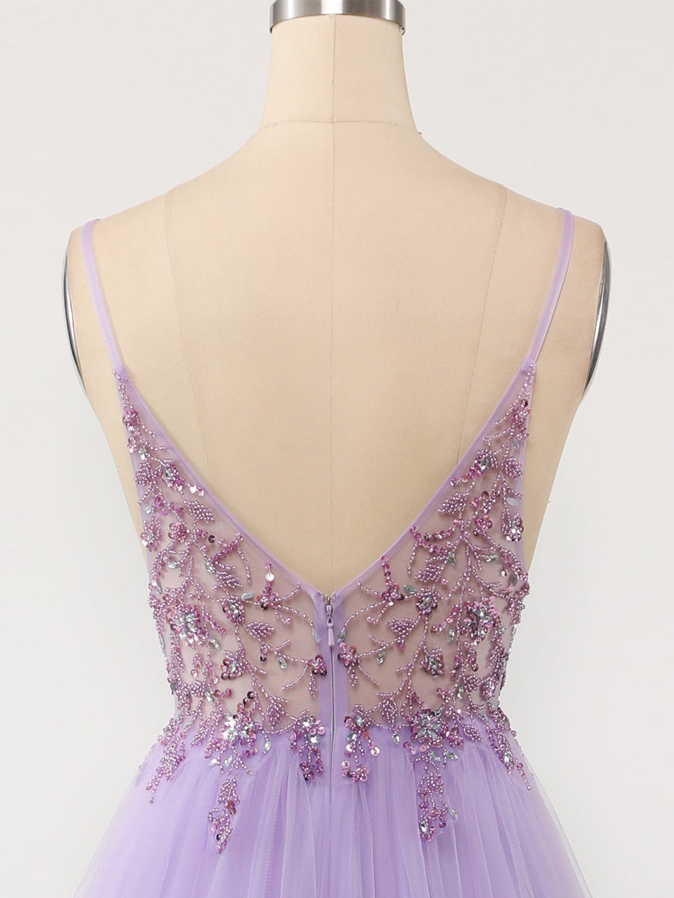 A Line Grey Blue Glitter Tulle Long Prom Dress - Fashionpara