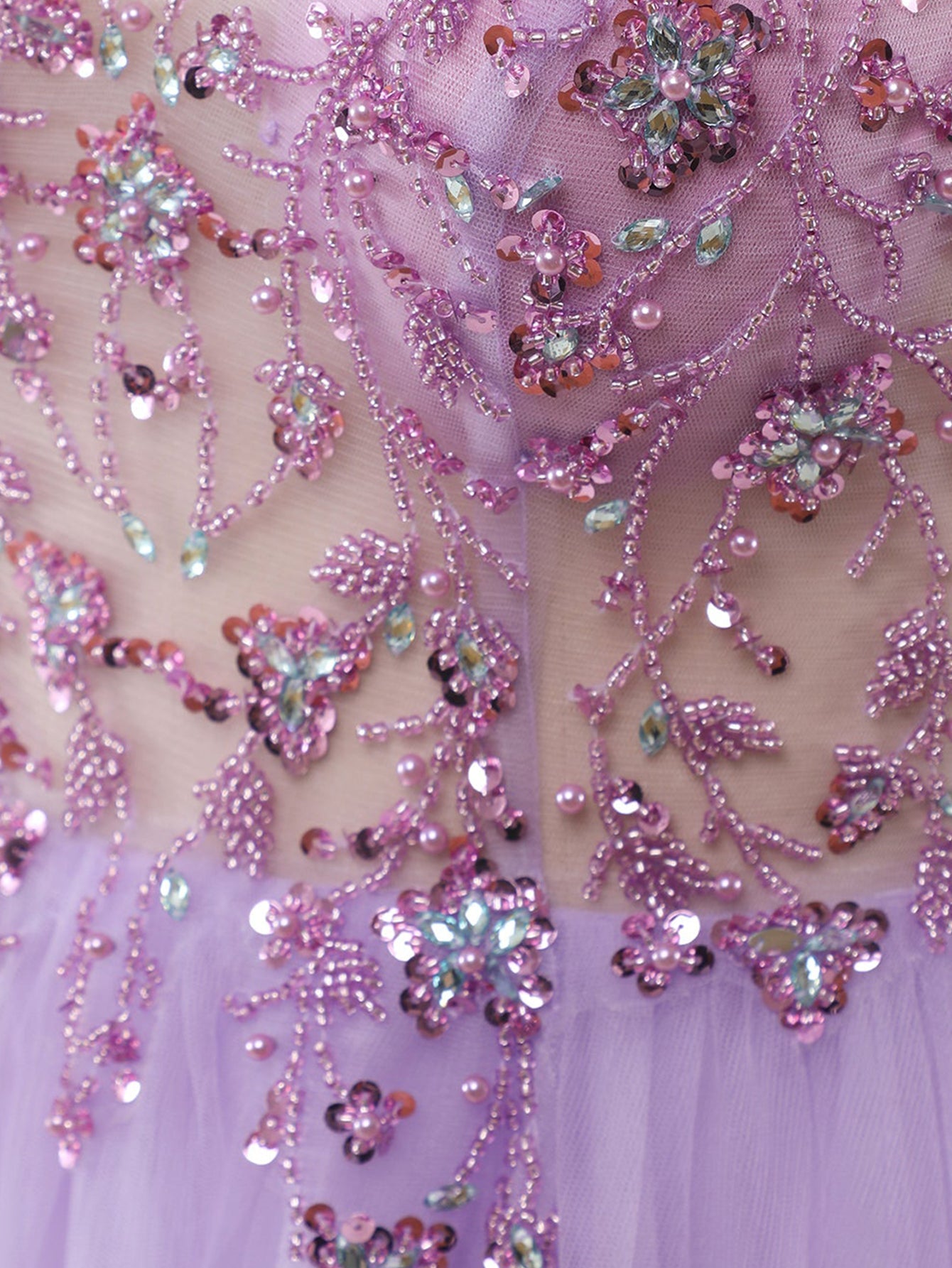 A Line Grey Glitter Tulle Long Prom Dress - Fashionpara