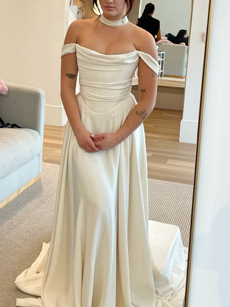 A-Line Off-the-Shoulder Long Wedding Dresses,Elegant Wedding Dress - FashionDia