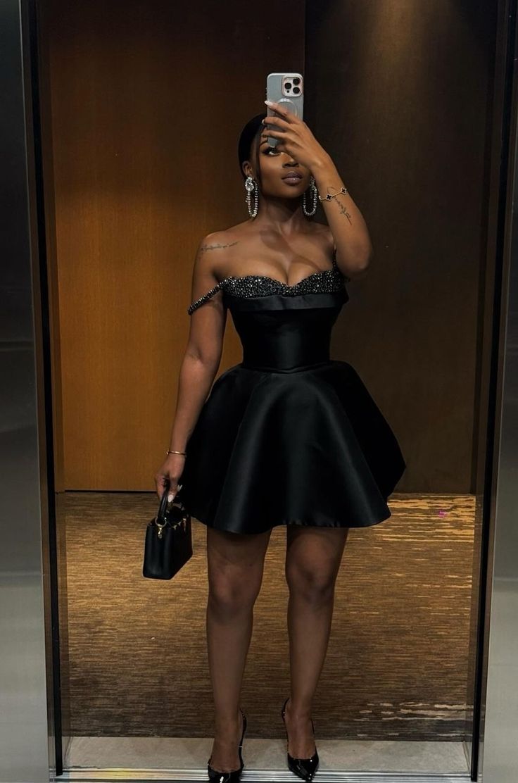 A-Line Sleeveless Mini Party Dress Black Short Prom Dress - FashionDia