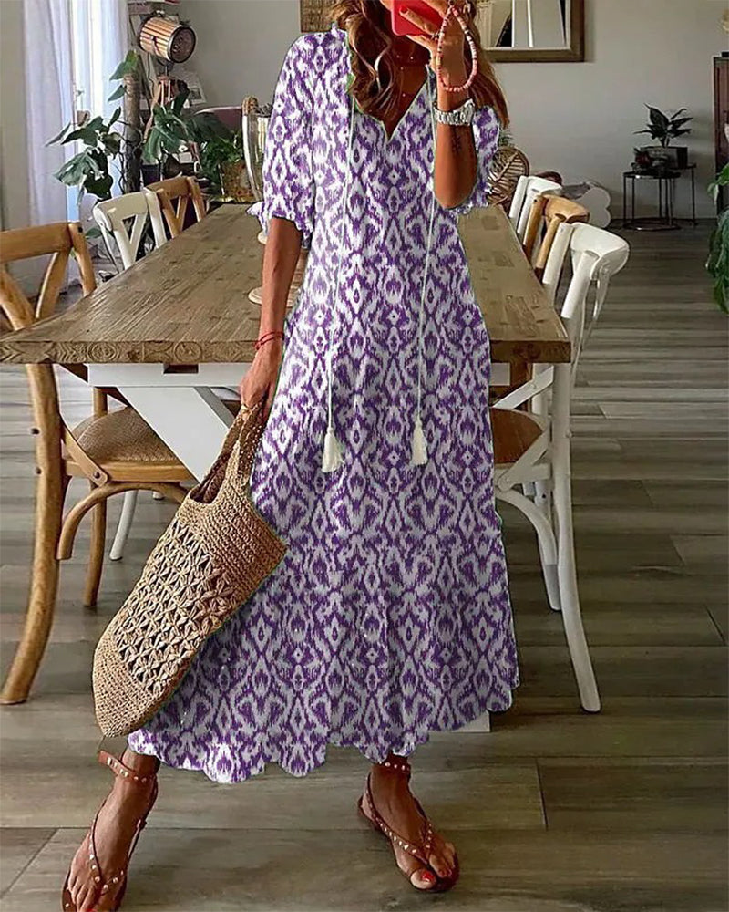 Felicity Boutique V Neck Long Dress, Summer Comfort Chic Silhouette Collection