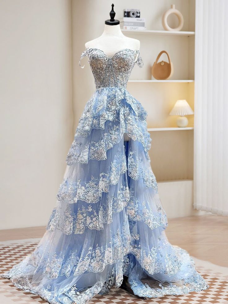 A-Line Tulle Sequin Long Prom Dress, Sequin Long Formal Dress - FashionDia