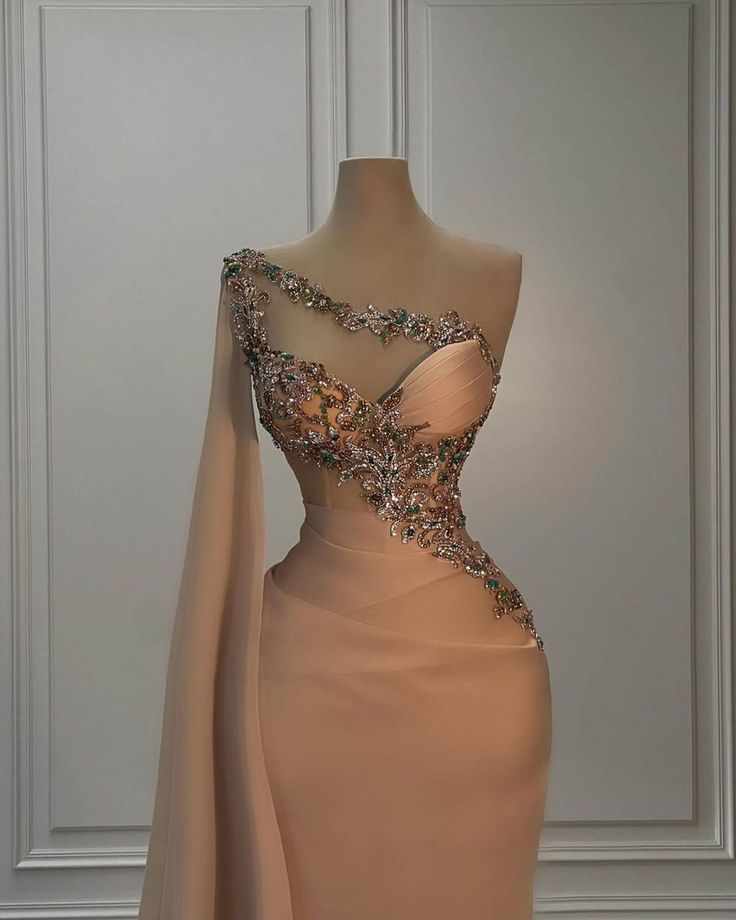 Fashion Evening Dresses One-Shoulder Sleeveless Gown Appliques Prom Party Dress - FashionDia