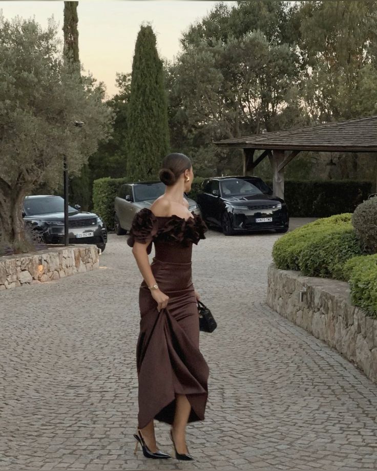Brown Off-the-Shoulder Long Prom Dress Formal Dress - FashionDia