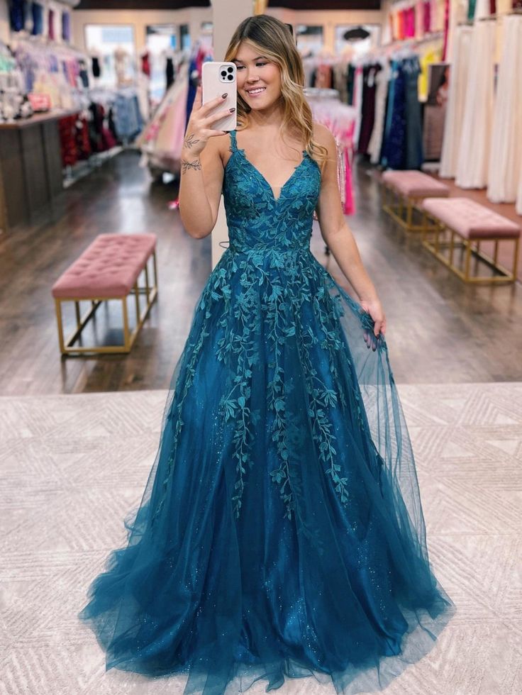 A-Line Glitter Tulle Lace Prom Dress - FashionDia
