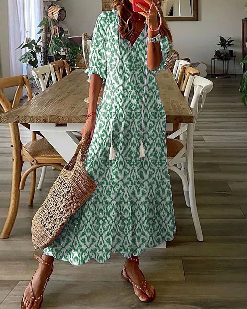 Felicity Boutique V Neck Long Dress, Summer Comfort Chic Silhouette Collection