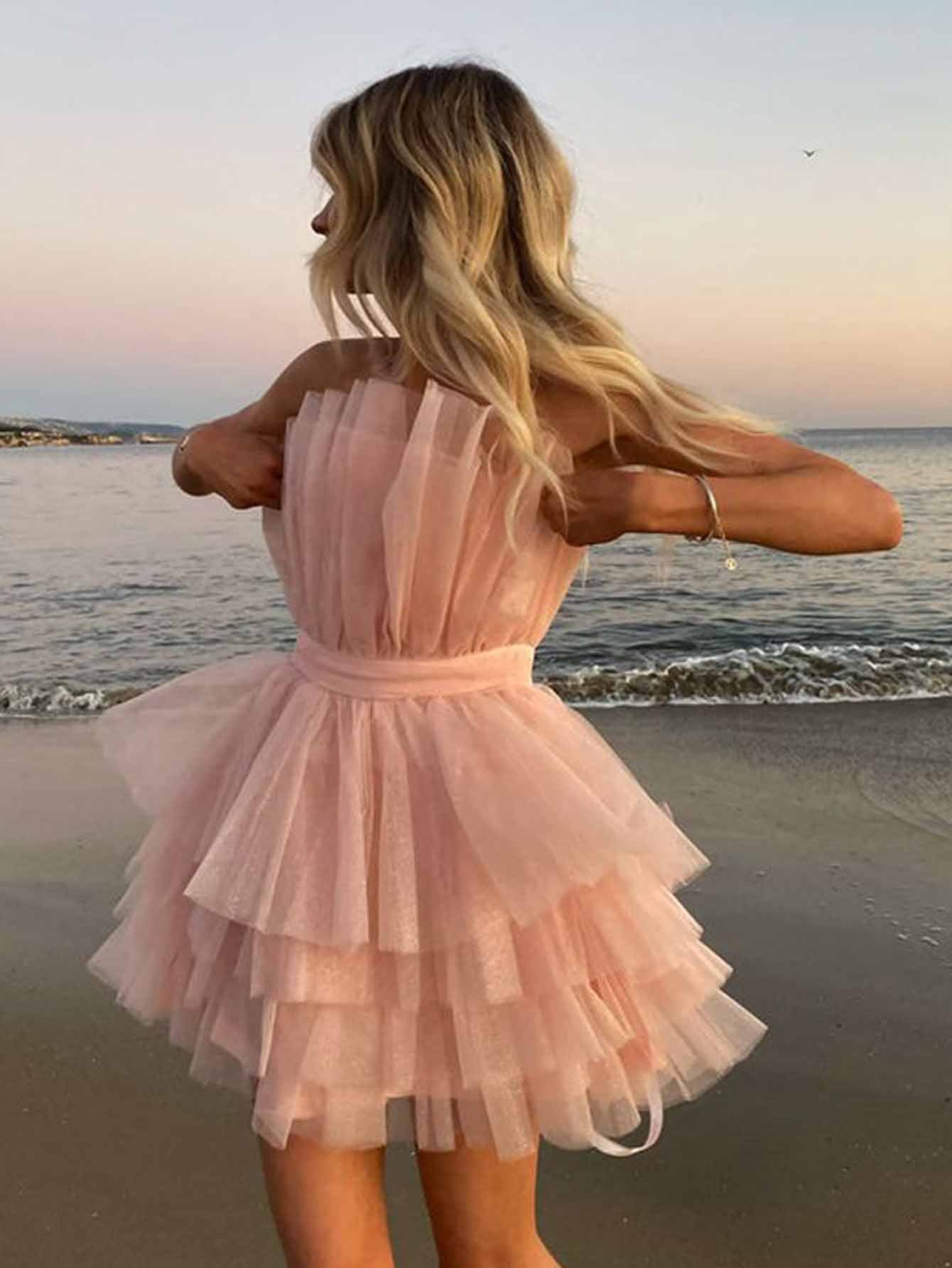 A-Line Pink Short Party Homecoming Dress - Fashionpara