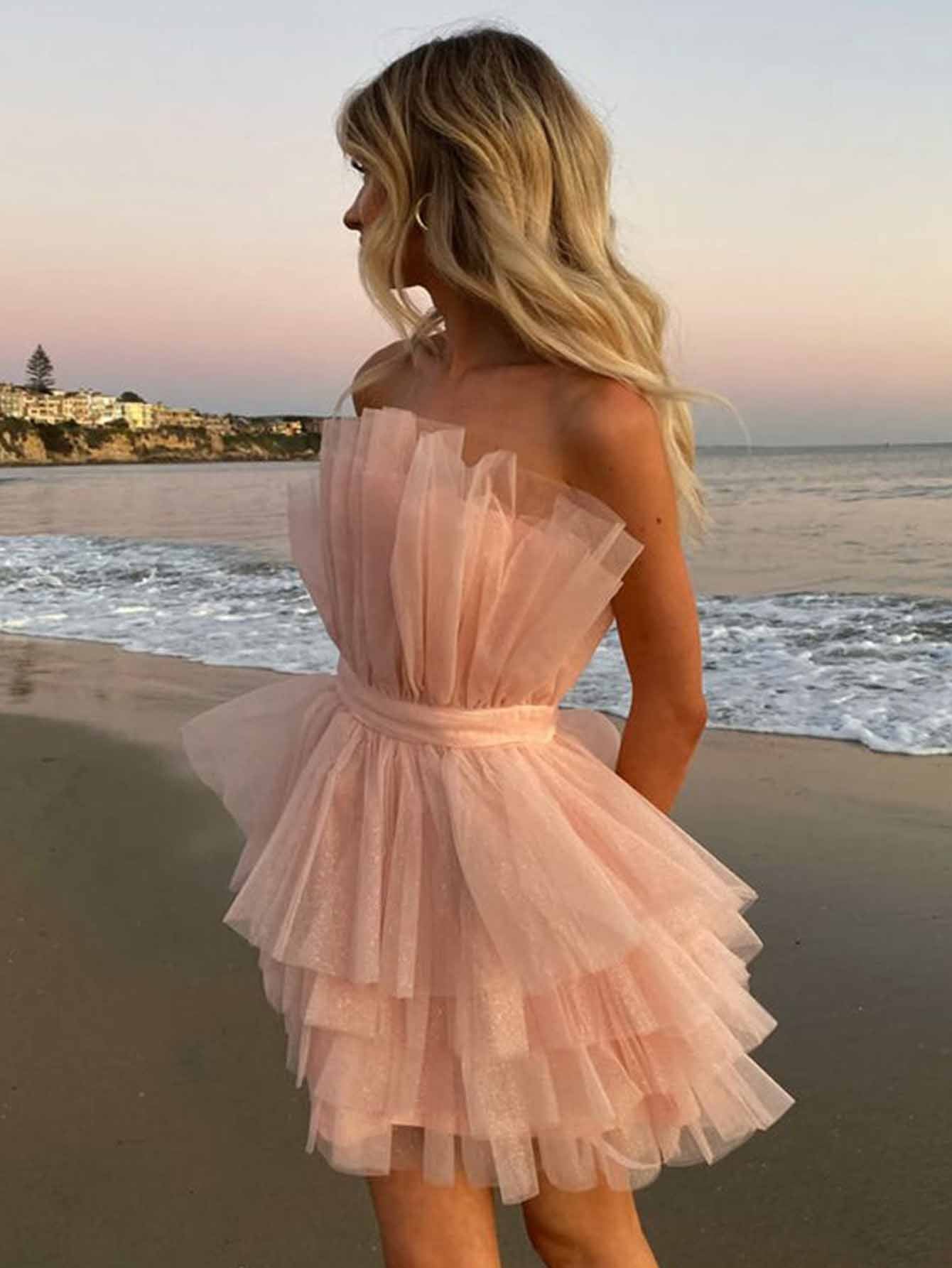 A-Line Pink Short Party Homecoming Dress - Fashionpara