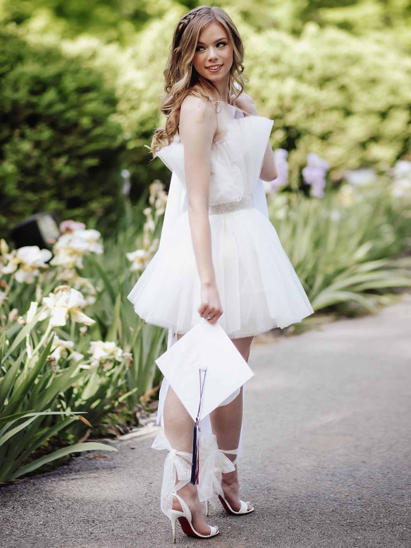 A-Line Cute White Tulle Short Party Homecoming Dress - Fashionpara