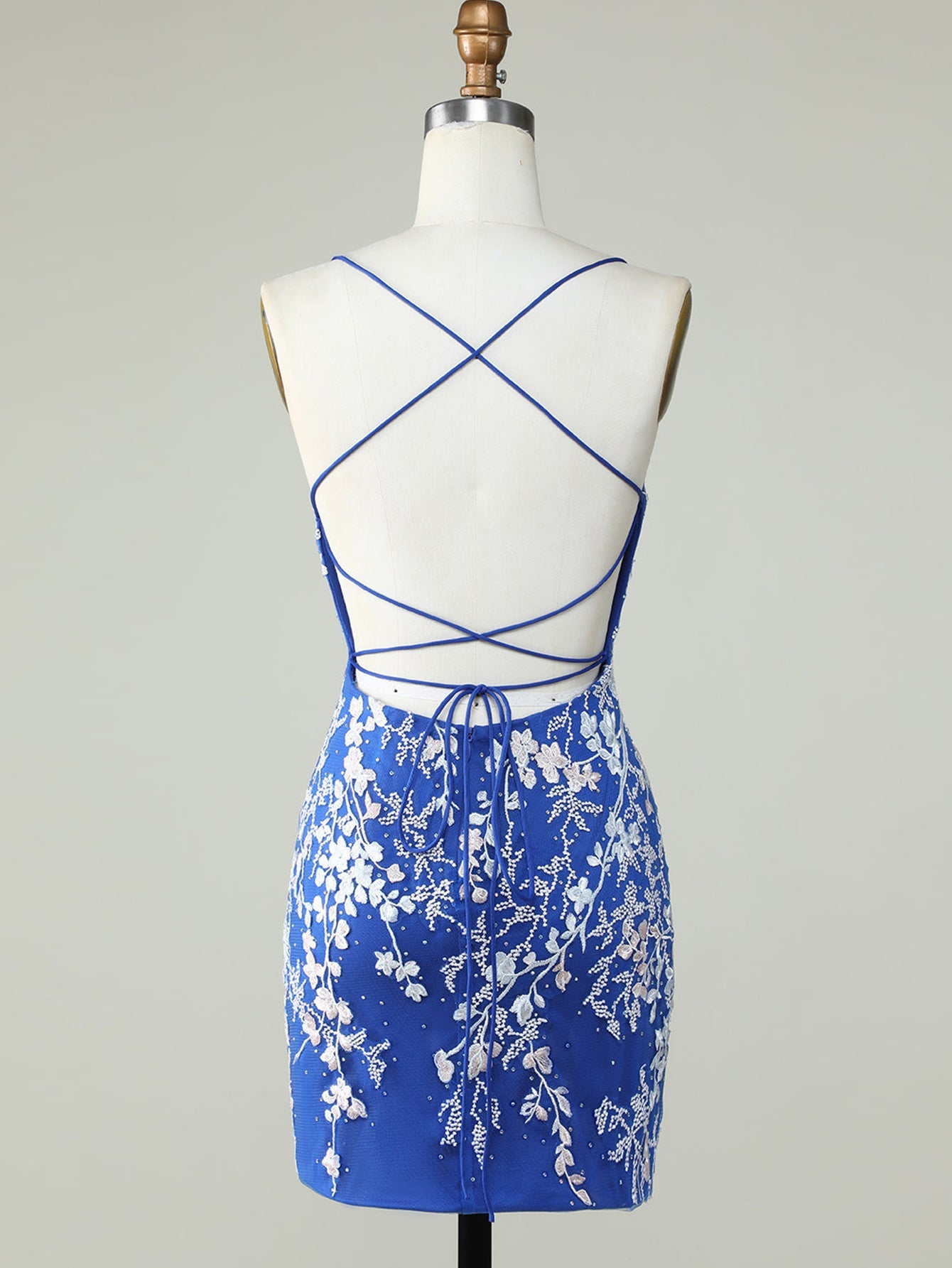 Bodycon Dark Green Spaghetti Straps Homecoming Dress With Appliques - Fashionpara