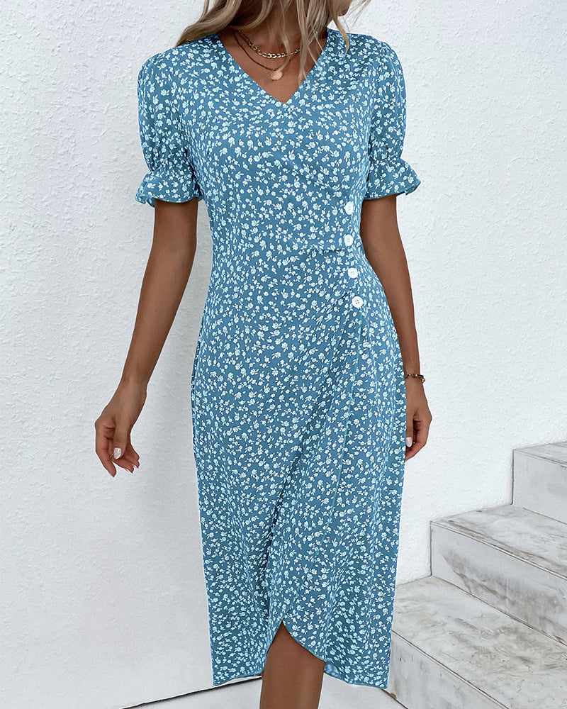 Dorotea Short Sleeve Dress with Floral Print for Women Easy Wear Style