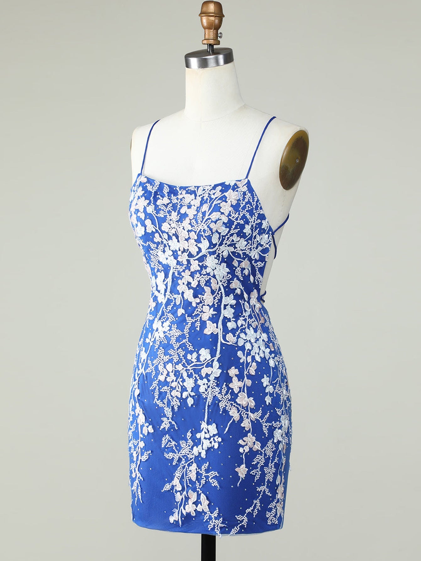 Bodycon Dark Green Spaghetti Straps Homecoming Dress With Appliques - Fashionpara