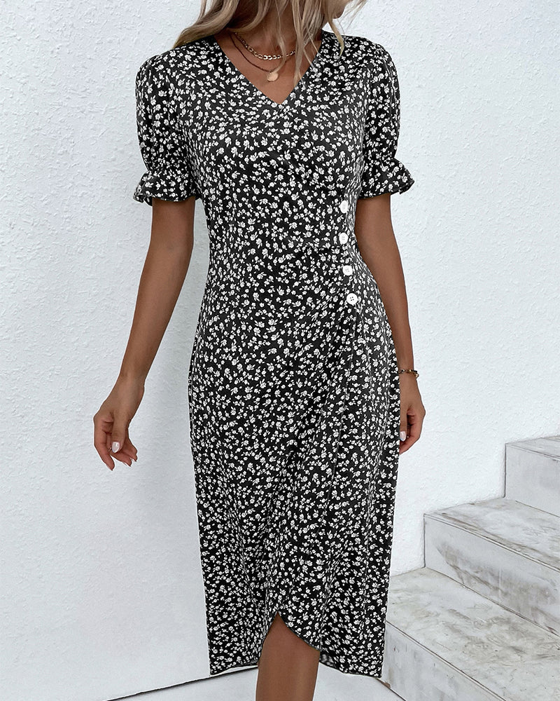 Dorotea Short Sleeve Dress with Floral Print for Women Easy Wear Style