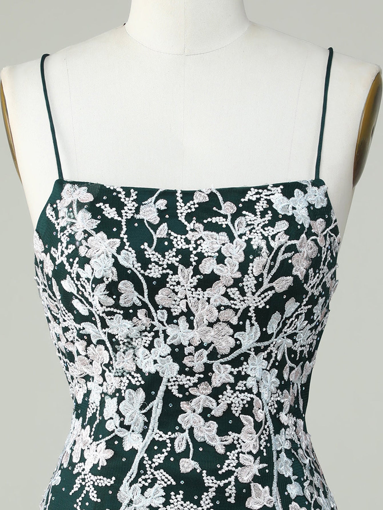 Bodycon Dark Green Spaghetti Straps Homecoming Dress With Appliques - Fashionpara