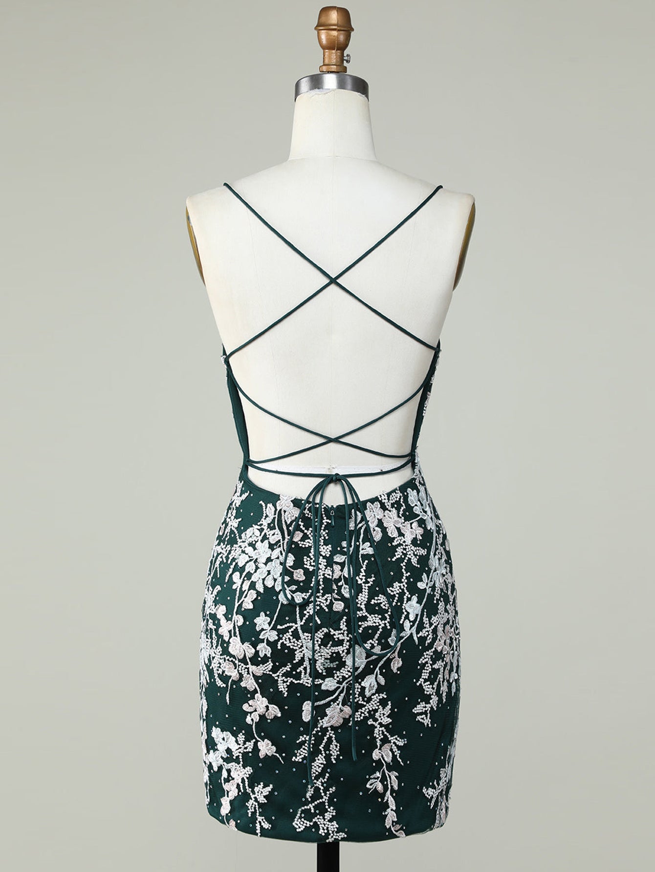 Bodycon Dark Green Spaghetti Straps Homecoming Dress With Appliques - Fashionpara