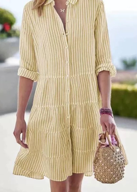 Casual Women Blue Striped Midi Shirt Dress Long Sleeve - Omychic