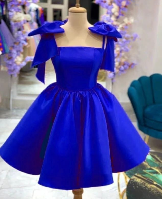 A-Line Homecoming Dresses 2024 Bow Strap Satin Prom Cocktail Party Gown - FashionDia