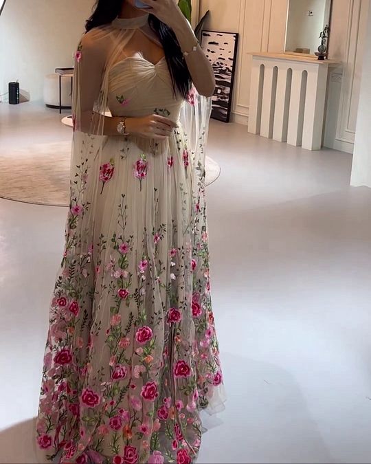 A-Line Tulle Floral Long Prom Dress Unique Evening Dress - FashionDia