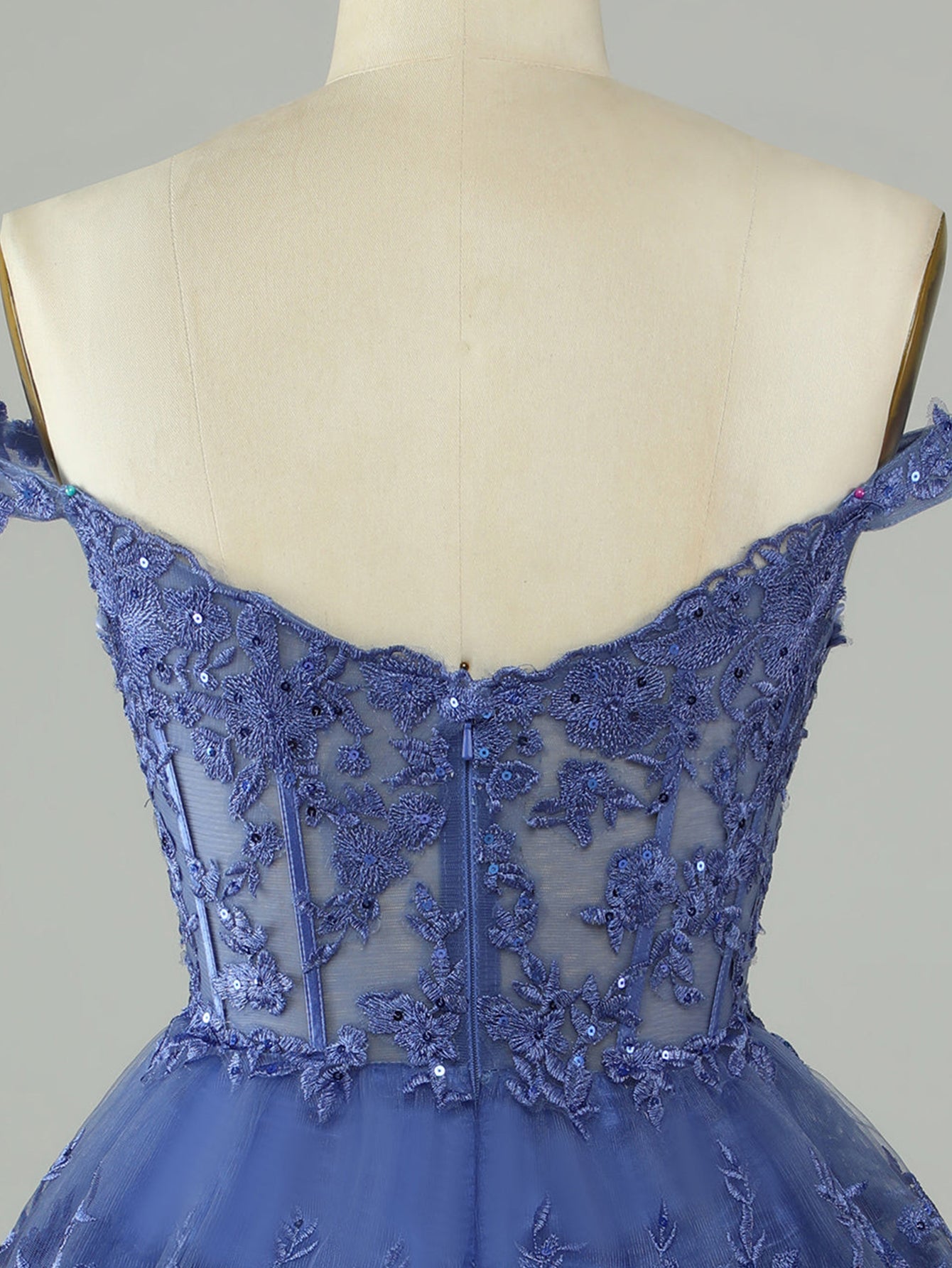 Dark Blue A-Line Sweetheart Neckline Tiered Short Homecoming Dress - Fashionpara