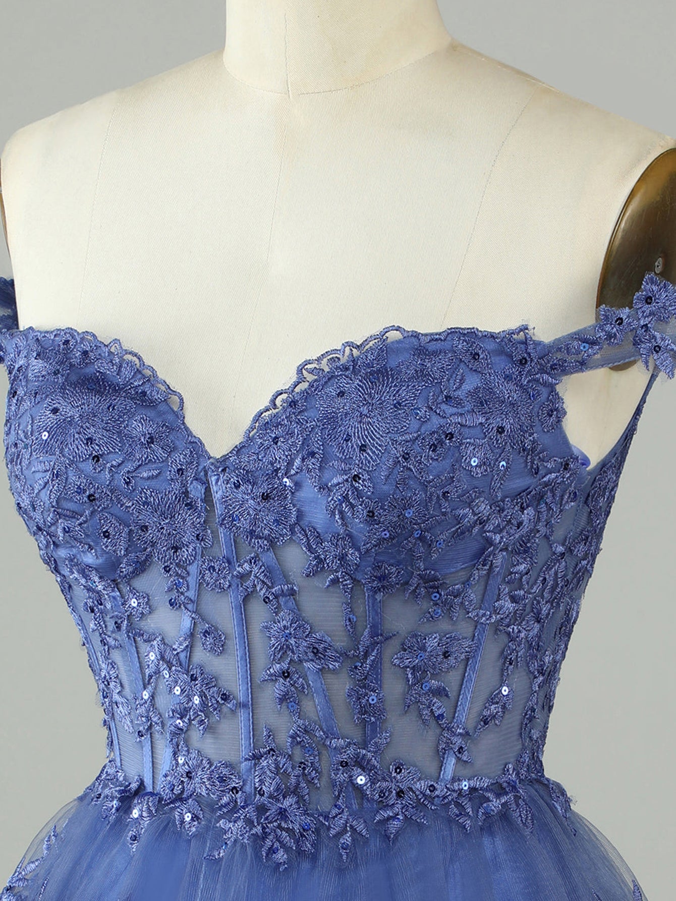 Dark Blue A-Line Sweetheart Neckline Tiered Short Homecoming Dress - Fashionpara